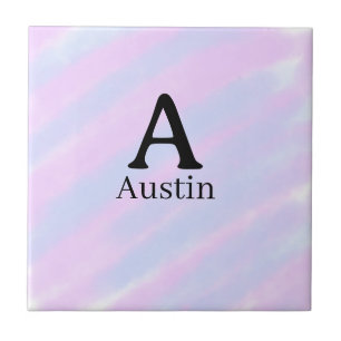 Monogram capital masculine add name purple pastel ceramic tile