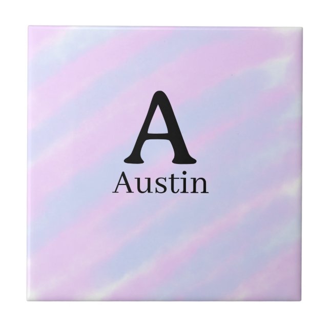 Monogram capital masculine add name purple pastel  ceramic tile (Front)