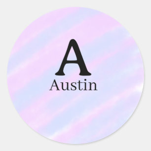 Monogram capital masculine add name purple pastel  classic round sticker