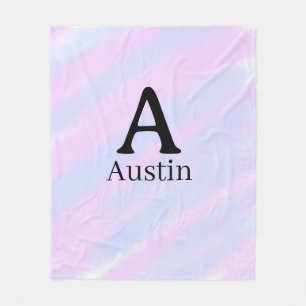 Monogram capital masculine add name purple pastel  fleece blanket