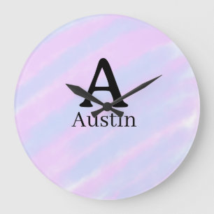 Monogram capital masculine add name purple pastel large clock