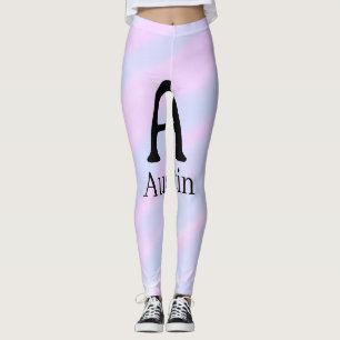 Monogram capital masculine add name purple pastel leggings