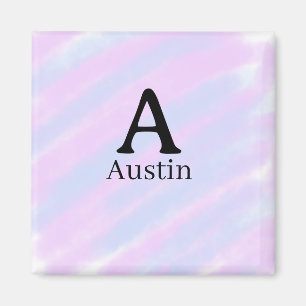Monogram capital masculine add name purple pastel magnet