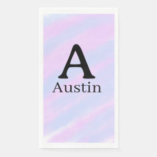 Monogram capital masculine add name purple pastel napkin