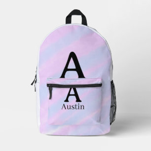 Monogram capital masculine add name purple pastel printed backpack