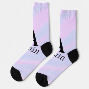 Monogram capital masculine add name purple pastel socks