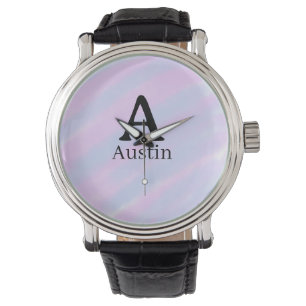 Monogram capital masculine add name purple pastel watch