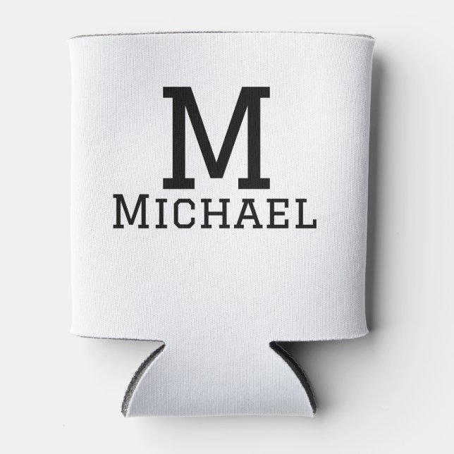 Monogram capital masculine add name simple classic can cooler (Front)