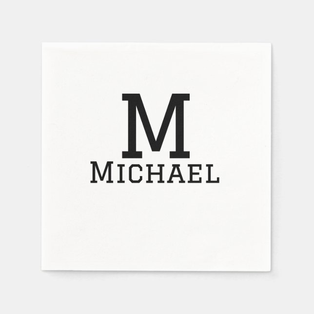 Monogram capital masculine add name simple classic napkin (Front)