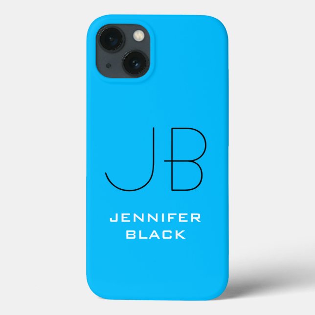 Monogram Capri Blue Minimalist Modern Name Case-Mate iPhone Case (Back)
