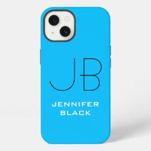 Monogram Capri Blue Minimalist Modern Name iPhone 13 Case