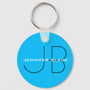 Monogram Capri Blue Minimalist Modern Name Key Ring