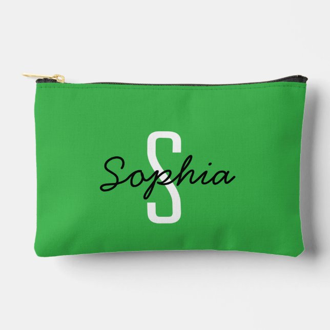 Monogram Caramel Stripes with Fresh Green  Accessory Pouch (Front)