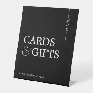 Monogram Card and Gifts Black and White Wedding Pedestal Sign