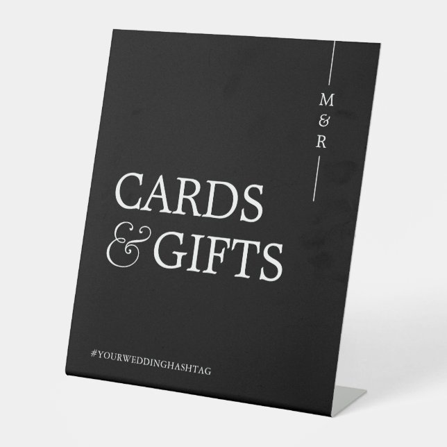  Monogram Card and Gifts Black and White Wedding Pedestal Sign (Front)
