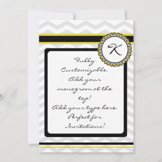 Monogram Card with grey cheveron stripe and yellow