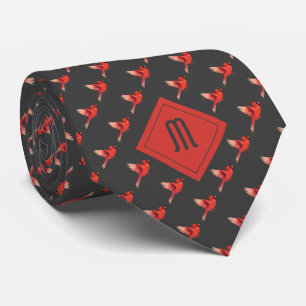 Monogram Cardinal Bird Pattern on Grey Tie