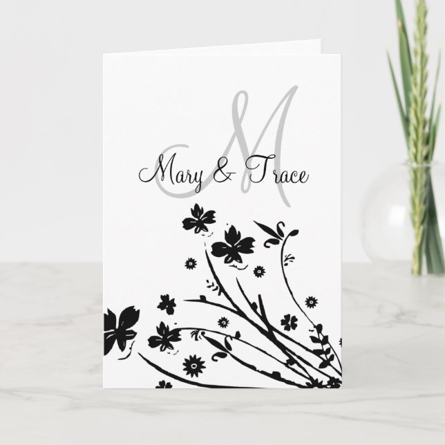 Monogram Cards- Black Floral Swirl Note Card (Front)