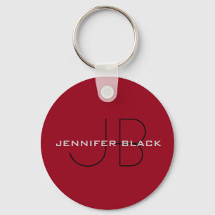 Monogram Carmine Red Minimalist Modern Name Key Ring