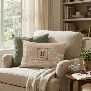Monogram Carrot Flower Silhouette Soft Beige Decorative Cushion
