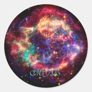 Monogram Cassiopeia, Milky Ways Youngest Supernova Classic Round Sticker
