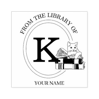 Monogram Cat Book Embosser From the Library  Rubber Stamp