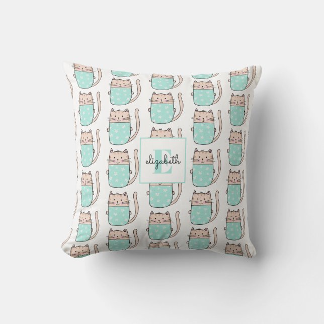 Monogram Cat Pattern Named Baby Cushion (Front)
