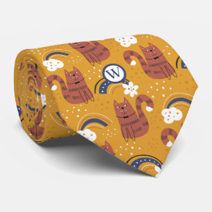Monogram Cat Pattern  Tie