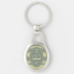 Monogram Celery and Sage Green Stripe Key Ring