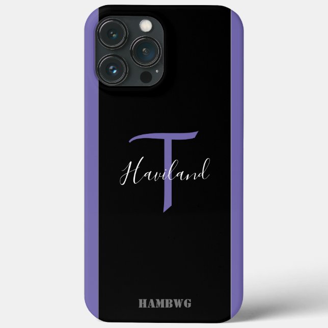 Monogram Cell Phone Case HAMbyWG - Black & purple (Back)