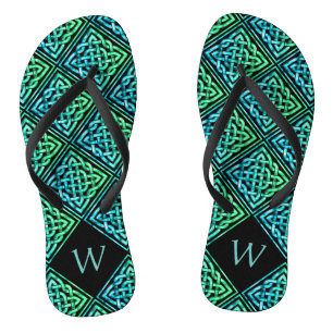 Monogram Celtic Knot Blue Green Flip Flops