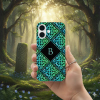 Monogram Celtic Knot Green Teal iPhone 16 Case