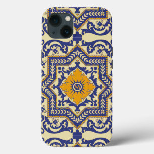 Monogram Ceramic Azulejo Style Blue Orange colours iPhone 13 Case