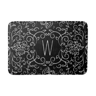 Monogram Chalk Black and White Filigree Bath Mat