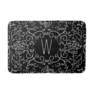 Monogram Chalk Black and White Filigree Bath Mat