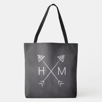 Monogram Chalkboard Arrows Initial Boho Bohemian Tote Bag