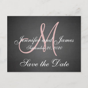 Monogram Chalkboard Save the Date Announcement Postcard