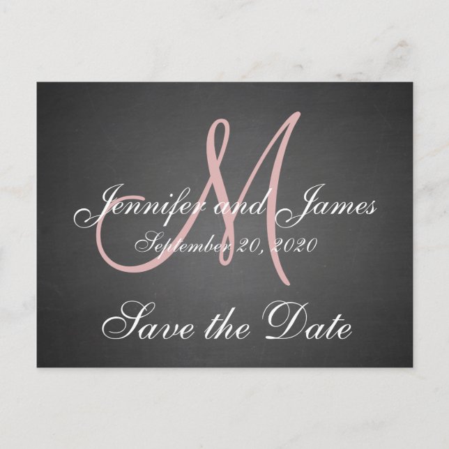Monogram Chalkboard Save the Date Announcement Postcard (Front)