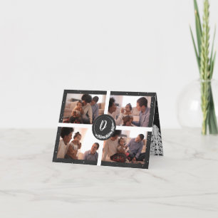 Monogram Chalkboard Snowy Pine Tree Forest 3-Photo Holiday Card