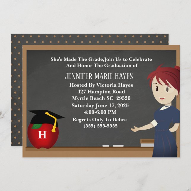 Monogram Chalkboard Teacher Graduation Invitation (Front/Back)