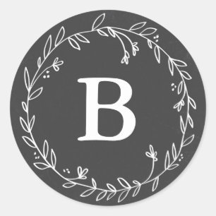Monogram Chalkboard Wreath Stickers
