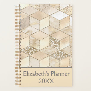 Monogram Champagne Glitter Cream Beige Geometric  Planner