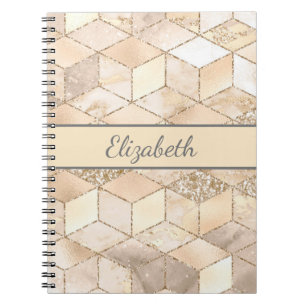 Monogram Champagne Glitter Grey Peach Geometric Notebook