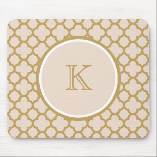 Monogram Champagne Pink and Gold Colour Quatrefoil Mouse Pad