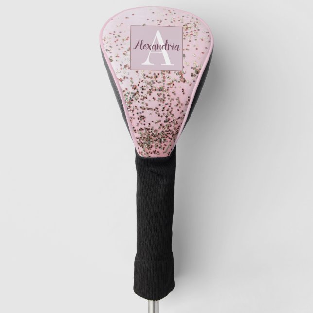 Monogram Champagne Pink Confetti     Golf Head Cover (Front)