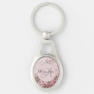 Monogram Champagne Pink Confetti Personalised Key Ring