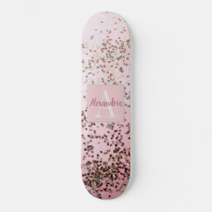Monogram Champagne Pink Confetti Skateboard