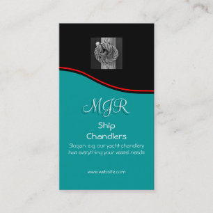 Monogram, Chandlers Rope Knot on Wood, red swoosh Business Card