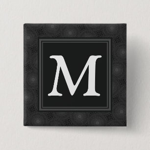 Monogram charcoal circles pattern 15 cm square badge
