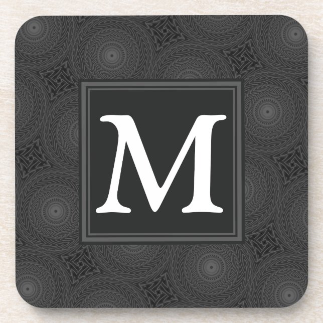 Monogram charcoal circles pattern coaster (Front)